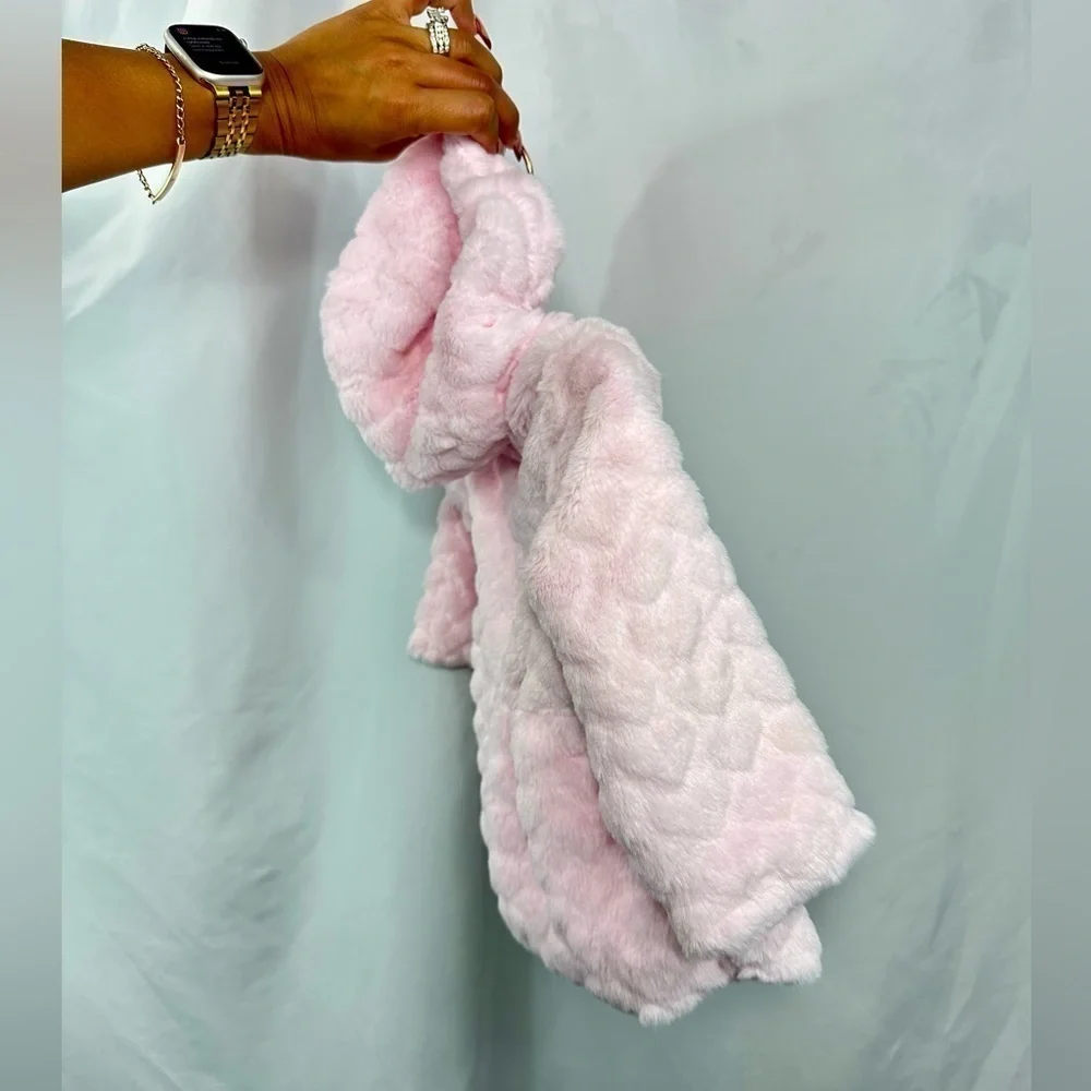 Wanderling baby pink faux fur heart print button up hooded jacket size 12M
